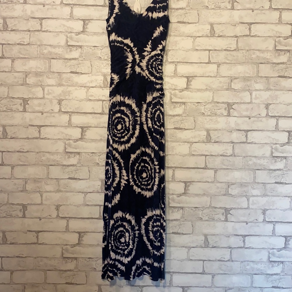 Blue and white fitted maxi dress